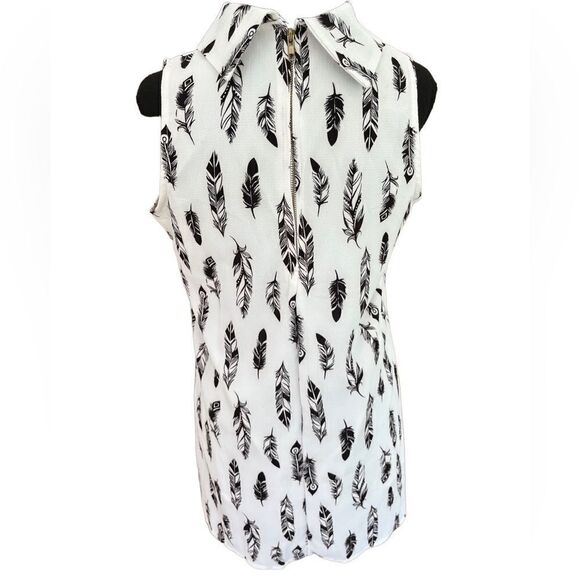 LUMIERE  Black White feather Boho lined SHIFT DRESS size M - Picture 4 of 7